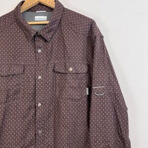 Columbia Mens XXL Omni-Wick‎ Brown Pine Tree Print Long Sleeve Outdoor Shirt